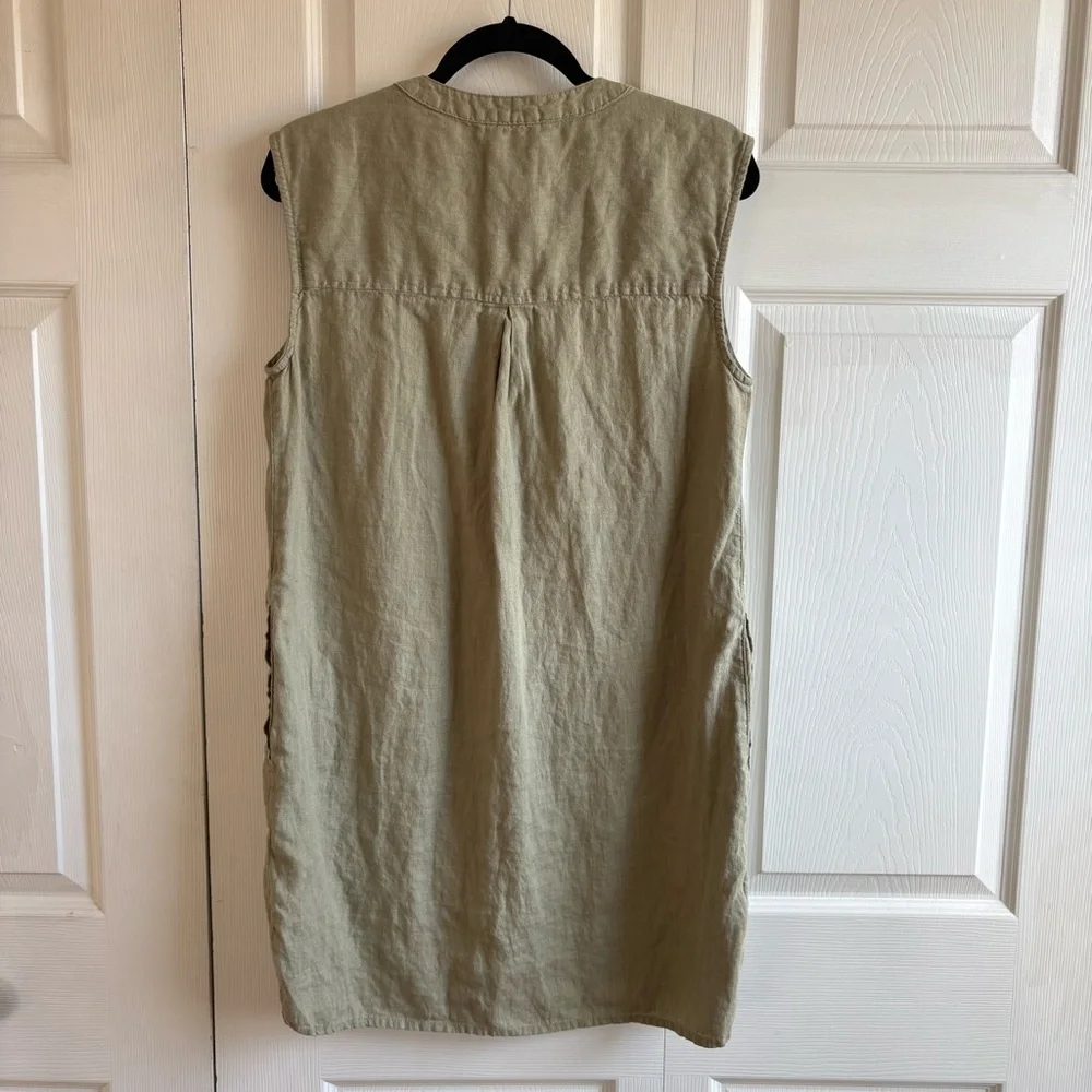 C&C Cali Linen Sleeveless Dress Green Minimalist Lagenlook Grunge Gorpcore M - Picture 6 of 8